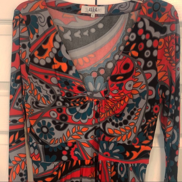 LIKE NEW Tibi 3/4 Sleeve Silk Jersey Dress Multi L - Picture 3 of 6
